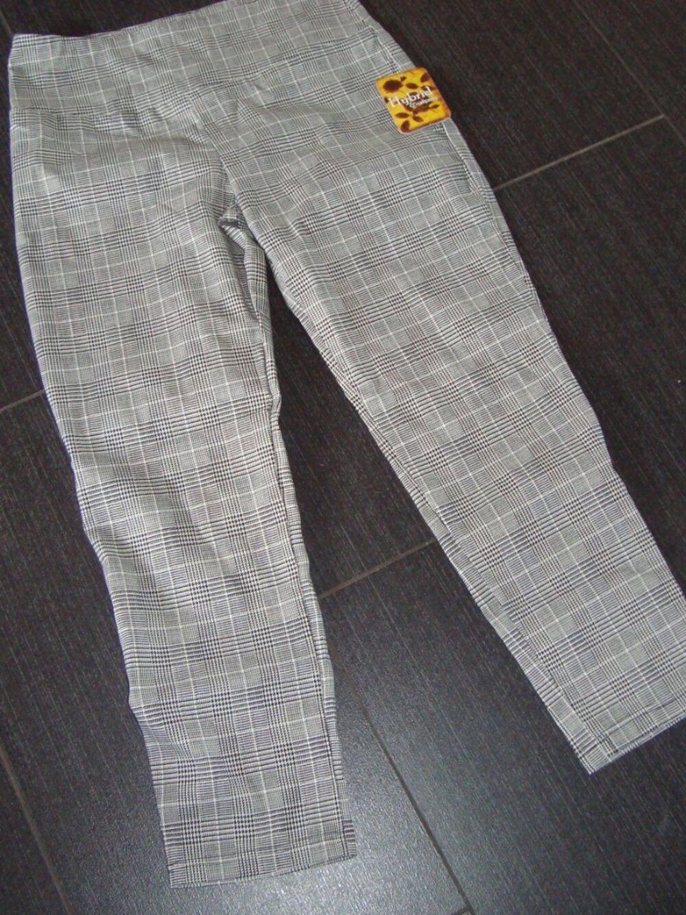 NWT Hybrid & Company Black White Print Herringbone Pull On Pants Leggings Sz L